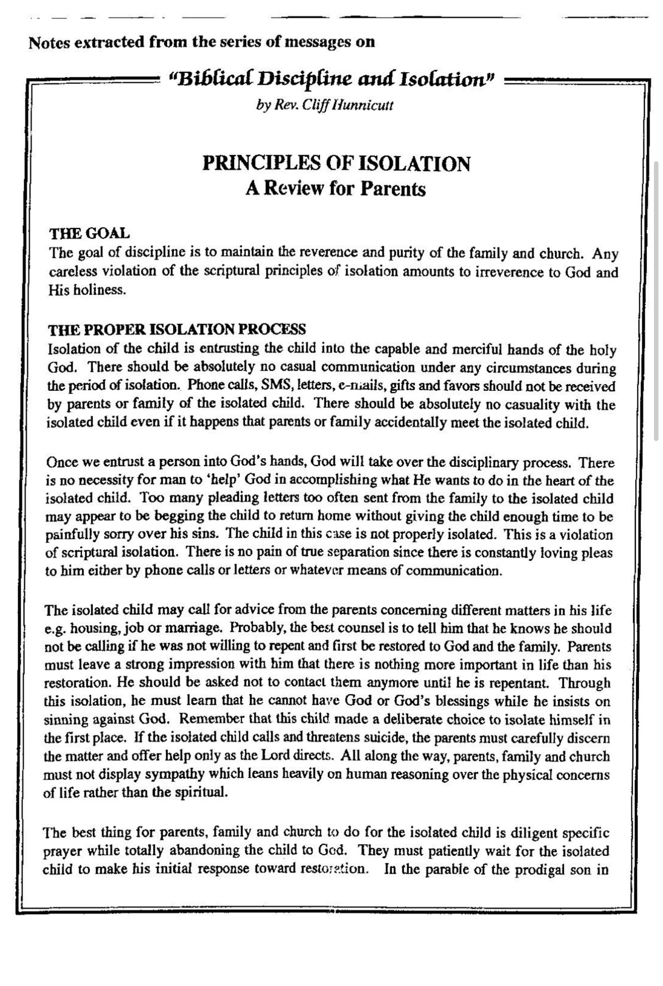Principles of Isolation: A Review for Parents — page 1
