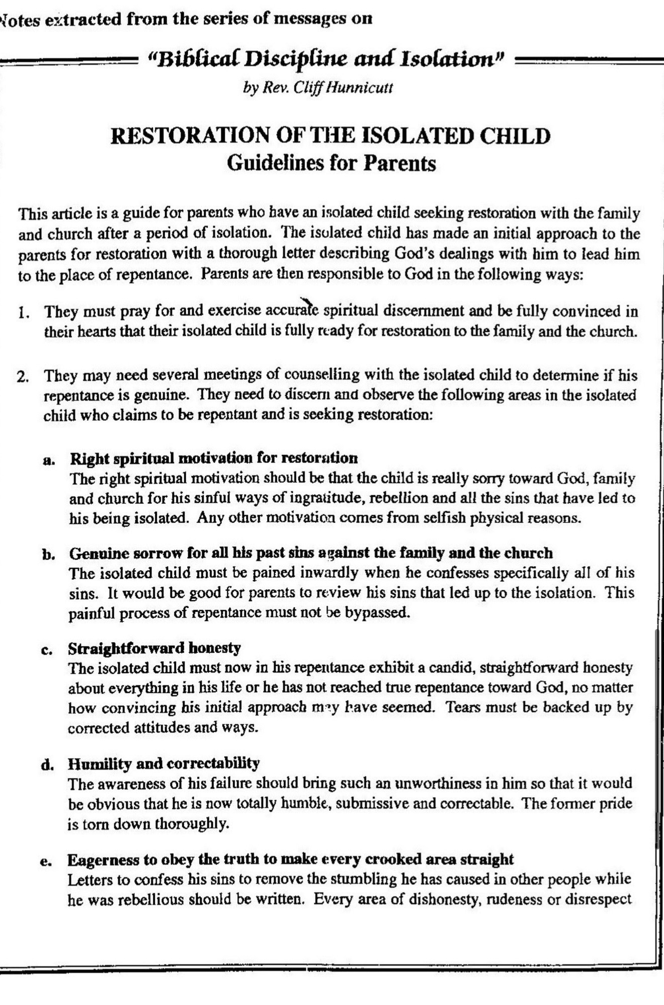 Restoration of the Isolated Child: Guidelines for Parents — page 1